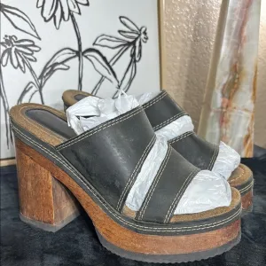 Candies vintage 90s y2k super chunky platform heels leather sandals wood