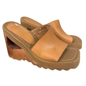 Candies Vintage Y2K Chunky Wedge Platform Sandals Cut Out Wood Heels - 5