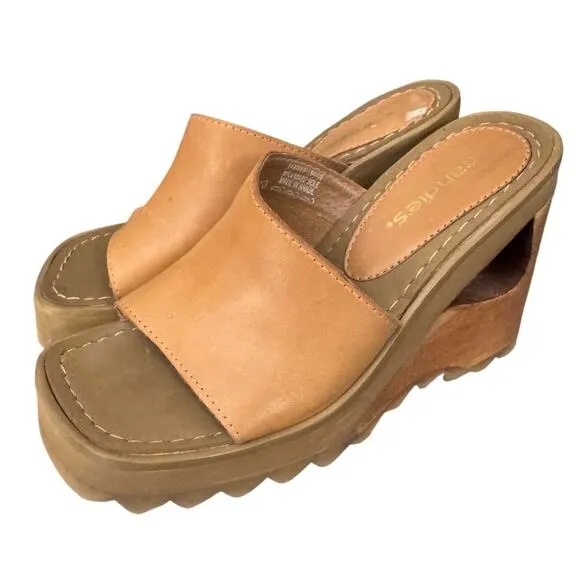 Candies Vintage Y2K Chunky Wedge Platform Sandals Cut Out Wood Heels - 5
