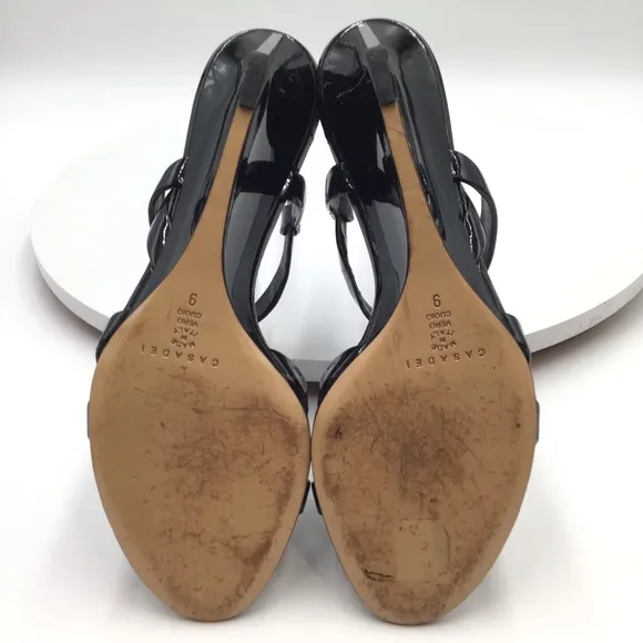 Casadei Black Patent Leather Wedge sandals Italy size 9
