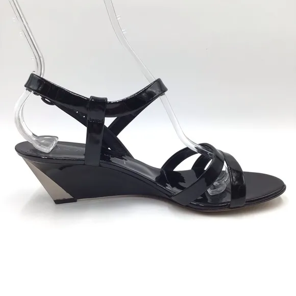 Casadei Black Patent Leather Wedge sandals Italy size 9