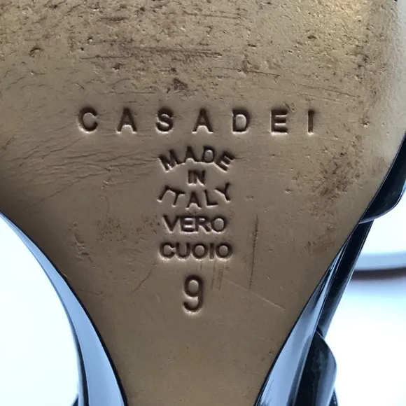 Casadei Black Patent Leather Wedge sandals Italy size 9