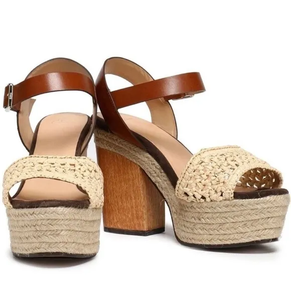 CASTAÑER Leather Colorblock Neutral Pattern Chunky Block Heel Sandals
