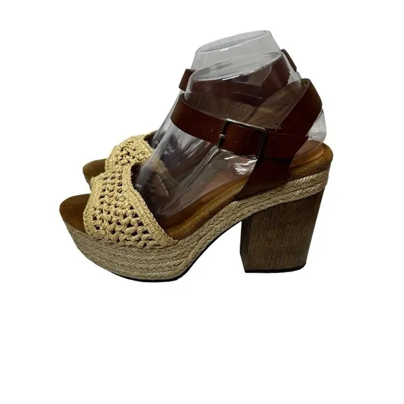 CASTAÑER Leather Colorblock Neutral Pattern Chunky Block Heel Sandals