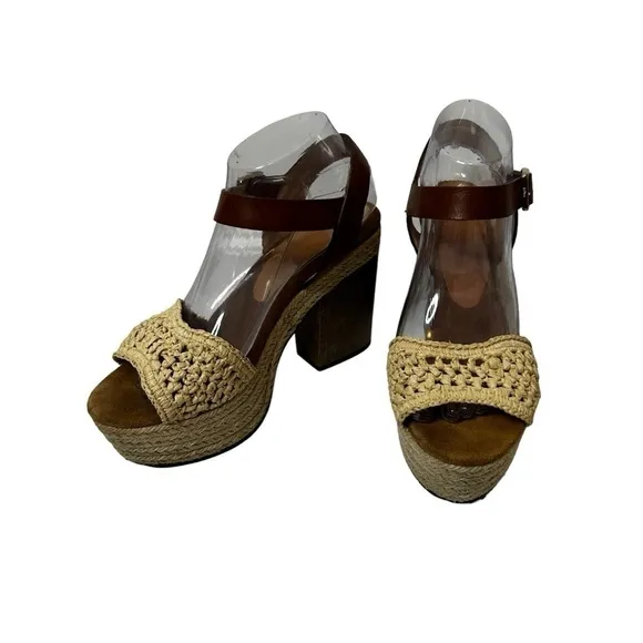 CASTAÑER Leather Colorblock Neutral Pattern Chunky Block Heel Sandals