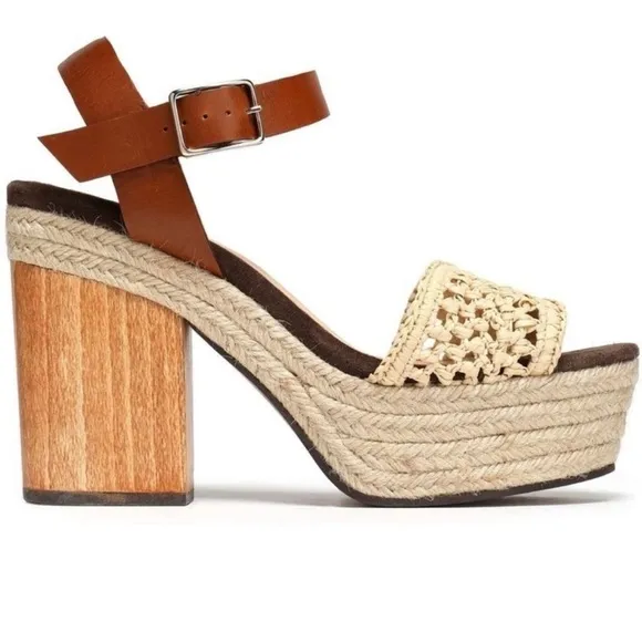 CASTAÑER Leather Colorblock Neutral Pattern Chunky Block Heel Sandals