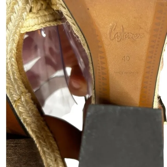CASTAÑER Leather Colorblock Neutral Pattern Chunky Block Heel Sandals