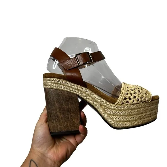 CASTAÑER Leather Colorblock Neutral Pattern Chunky Block Heel Sandals