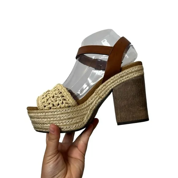 CASTAÑER Leather Colorblock Neutral Pattern Chunky Block Heel Sandals