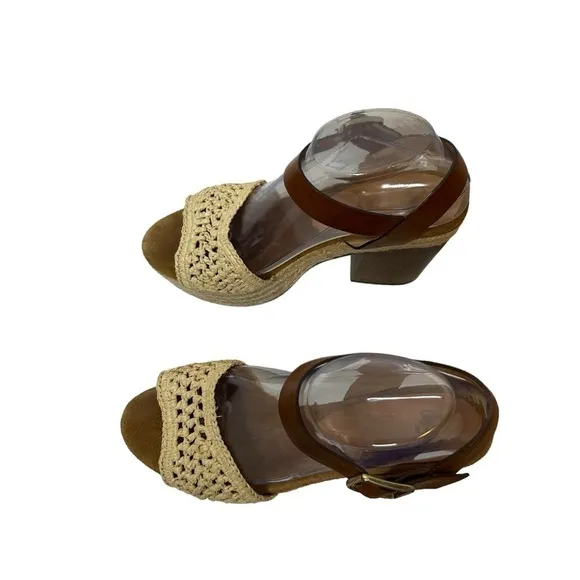 CASTAÑER Leather Colorblock Neutral Pattern Chunky Block Heel Sandals