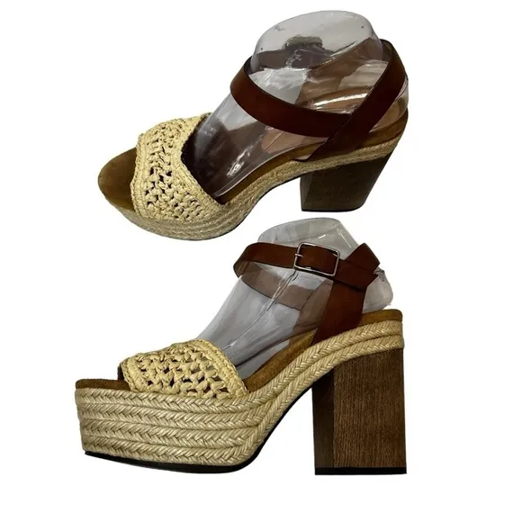 CASTAÑER Leather Colorblock Neutral Pattern Chunky Block Heel Sandals