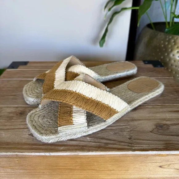 Castaner Priscila Natural Mustard Cris Cross Woven Raffia Flat Espadrille Slides