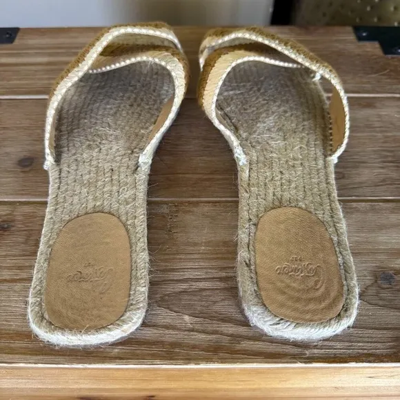 Castaner Priscila Natural Mustard Cris Cross Woven Raffia Flat Espadrille Slides