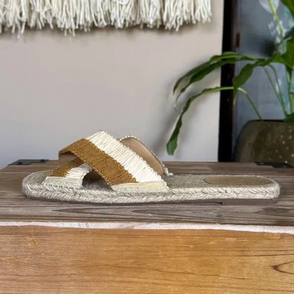Castaner Priscila Natural Mustard Cris Cross Woven Raffia Flat Espadrille Slides