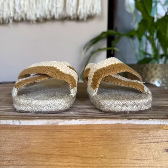 Castaner Priscila Natural Mustard Cris Cross Woven Raffia Flat Espadrille Slides