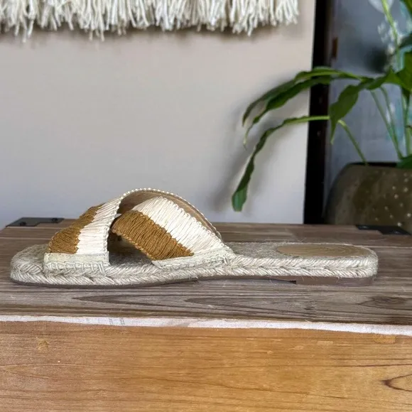 Castaner Priscila Natural Mustard Cris Cross Woven Raffia Flat Espadrille Slides