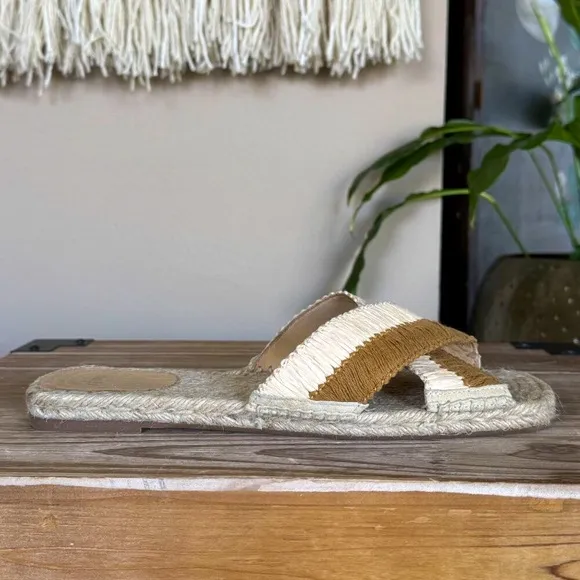 Castaner Priscila Natural Mustard Cris Cross Woven Raffia Flat Espadrille Slides