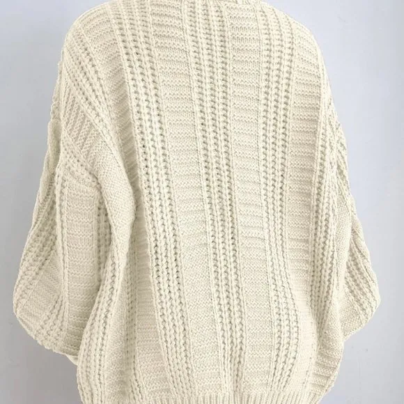 Casual button down Beige Cable Knit Sweater Cardigan