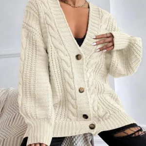 Casual button down Beige Cable Knit Sweater Cardigan