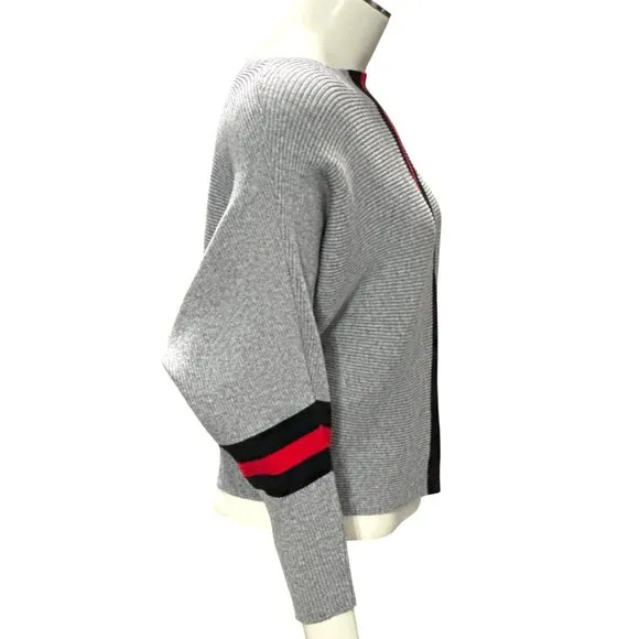 CCC Gray Batwing Crop Top Sweater Red Black Stripes Chic Style Comfortable Versa