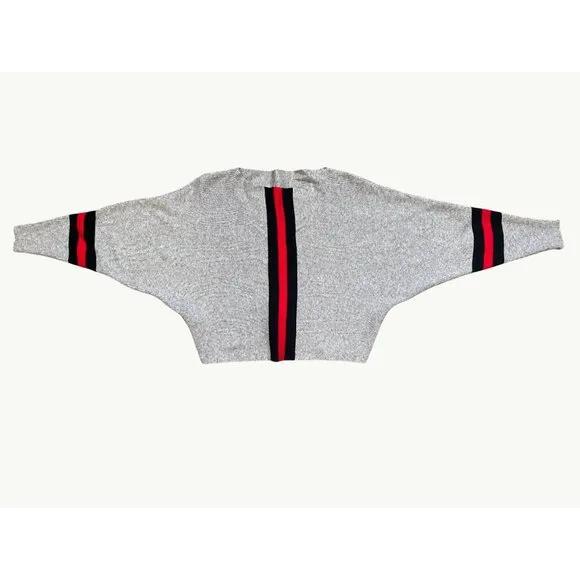 CCC Gray Batwing Crop Top Sweater Red Black Stripes Chic Style Comfortable Versa