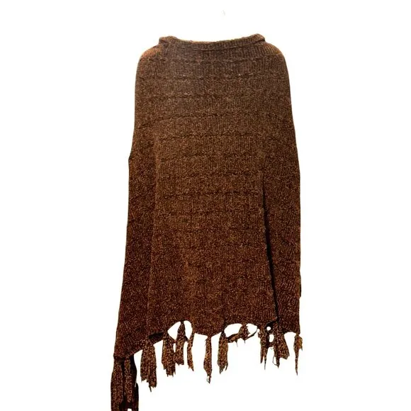 CCC Handmade Brown Knitted Shawl Wrap Fringe Edges One Size Casual Winter Nights