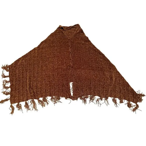CCC Handmade Brown Knitted Shawl Wrap Fringe Edges One Size Casual Winter Nights
