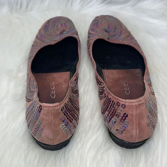 Cecil Dusty Plum Suede Vintage Sequined Flats Sz 40/US 10