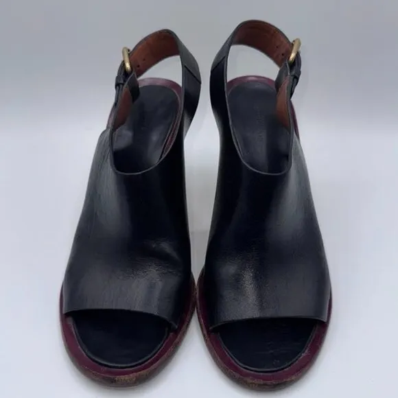 Celine Paris Black Genuine Leather Slingback Silver Block Heels/Mules/Sandals