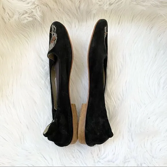 Cento Black Suede Skull Slip On Loafer Flats 40