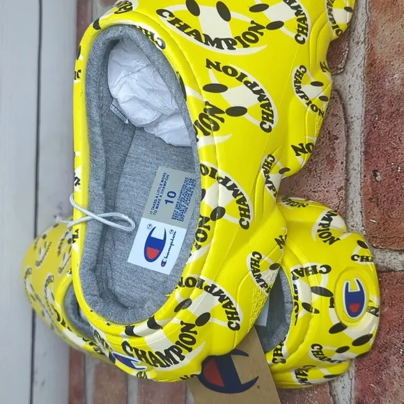 Champion Men's Super Meloso Warped Yellow and White Clog Slip On Shoe Sandals