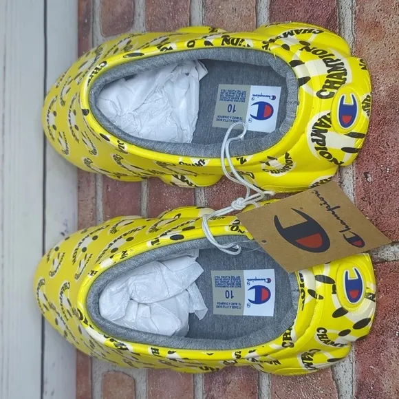Champion Men's Super Meloso Warped Yellow and White Clog Slip On Shoe Sandals