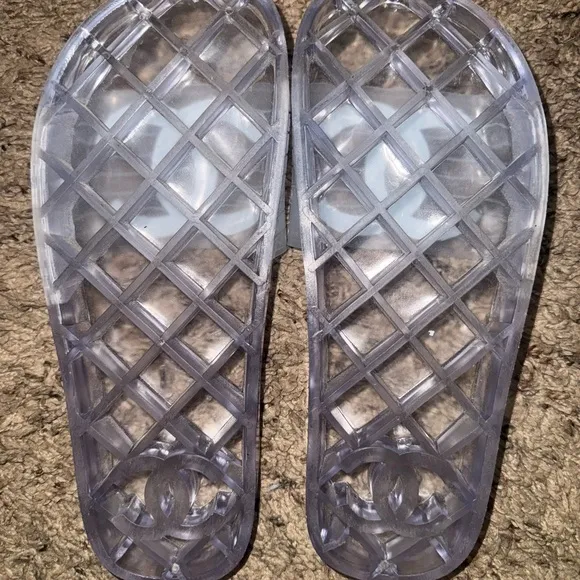 CHANEL Clear Logo Slide Sandals