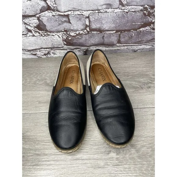 Charix Black Leather Ivory Classic Slip On Loafers Flats Shoes Women 36EU/6M US