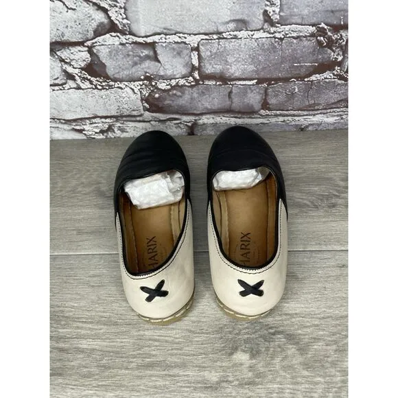 Charix Black Leather Ivory Classic Slip On Loafers Flats Shoes Women 36EU/6M US
