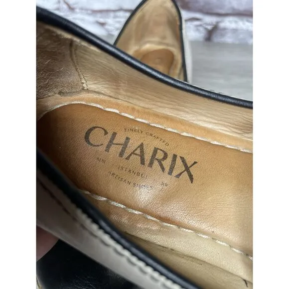 Charix Black Leather Ivory Classic Slip On Loafers Flats Shoes Women 36EU/6M US