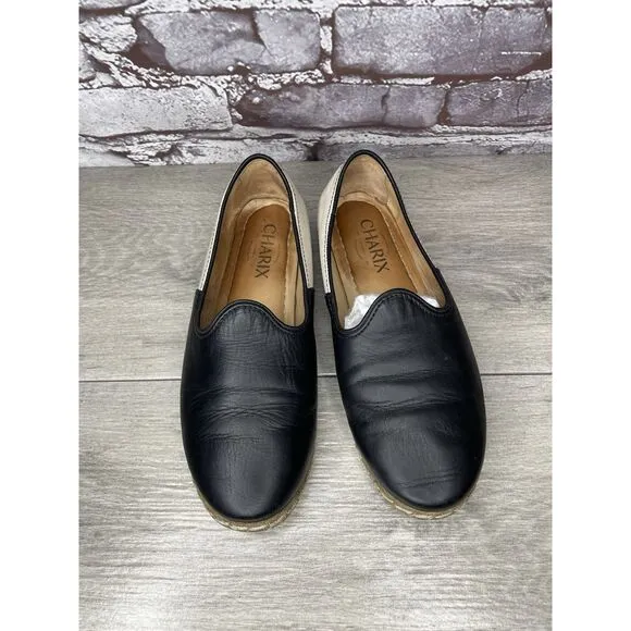 Charix Black Leather Ivory Classic Slip On Loafers Flats Shoes Women 36EU/6M US