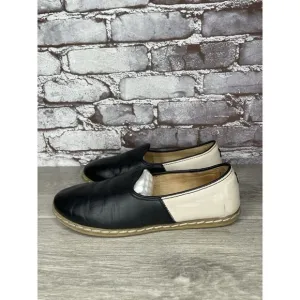Charix Black Leather Ivory Classic Slip On Loafers Flats Shoes Women 36EU/6M US