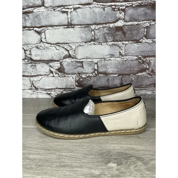 Charix Black Leather Ivory Classic Slip On Loafers Flats Shoes Women 36EU/6M US