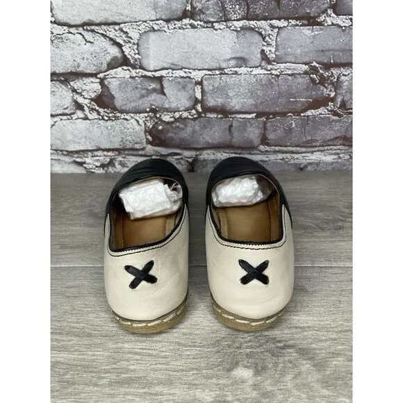 Charix Black Leather Ivory Classic Slip On Loafers Flats Shoes Women 36EU/6M US
