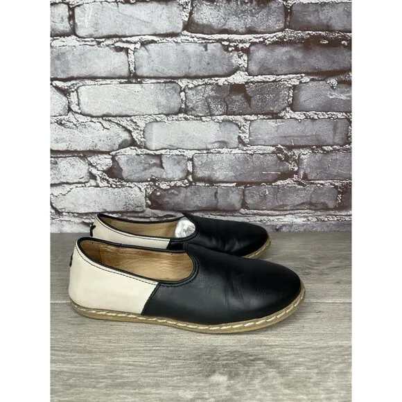 Charix Black Leather Ivory Classic Slip On Loafers Flats Shoes Women 36EU/6M US