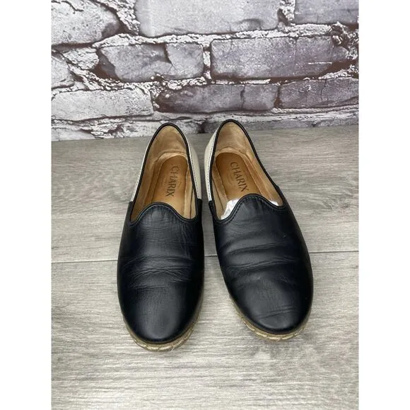 Charix Black Leather Ivory Classic Slip On Loafers Flats Shoes Women 36EU/6M US