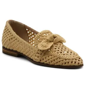Charles David Finite Natural Woven Raffia Loafers Bow Detail Oval Toe Size 8.5