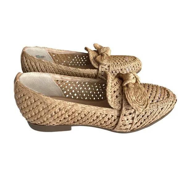 Charles David Finite Natural Woven Raffia Loafers Bow Detail Oval Toe Size 8.5