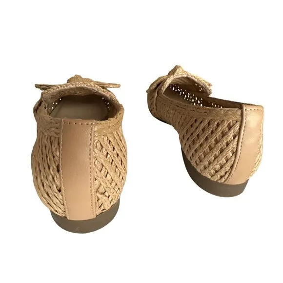 Charles David Finite Natural Woven Raffia Loafers Bow Detail Oval Toe Size 8.5