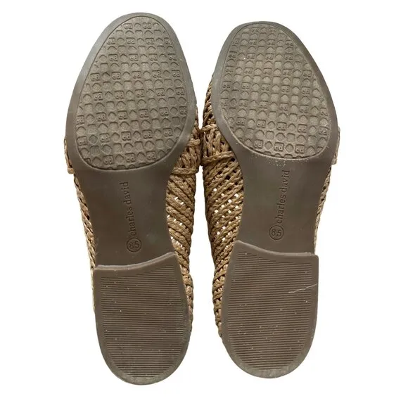 Charles David Finite Natural Woven Raffia Loafers Bow Detail Oval Toe Size 8.5