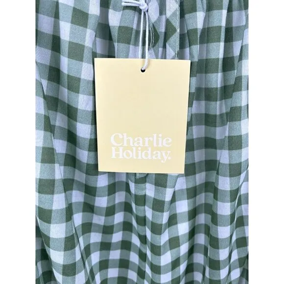 CHARLIE HOLIDAY Anthropologie Green‎ Gingham Paris Maxi Dress Size 4