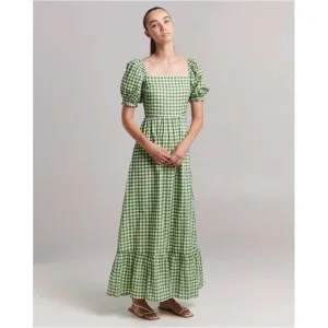 CHARLIE HOLIDAY Anthropologie Green‎ Gingham Paris Maxi Dress Size 4