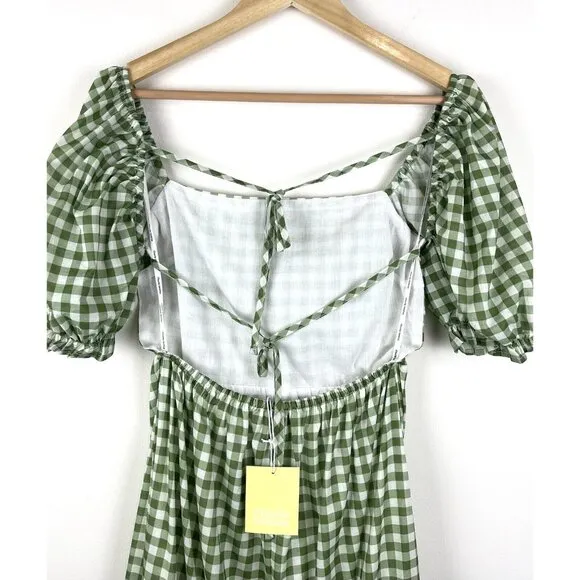 CHARLIE HOLIDAY Anthropologie Green‎ Gingham Paris Maxi Dress Size 4