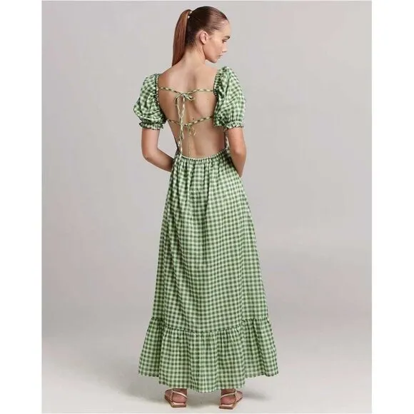 CHARLIE HOLIDAY Anthropologie Green‎ Gingham Paris Maxi Dress Size 4